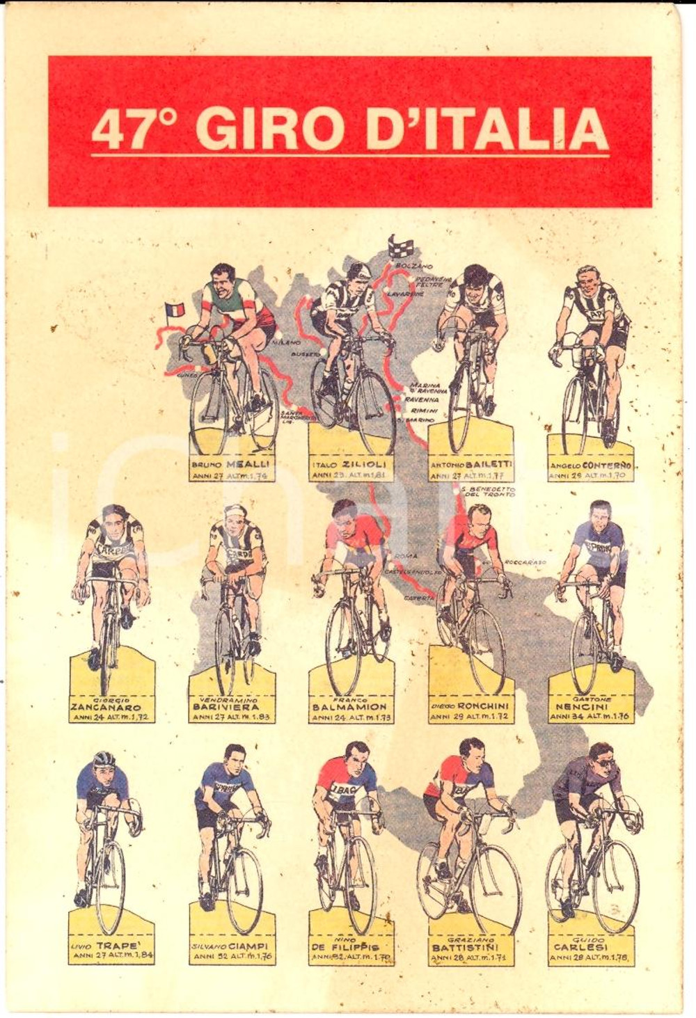 Cartolina originale da collezione 1964 47°GIRO D'ITALIA Cartolina illustrata FG NV (3) 1