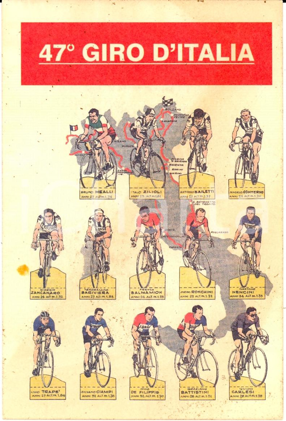 Cartolina originale da collezione 1964 47°GIRO D'ITALIA Cartolina illustrata FG NV (5) 1