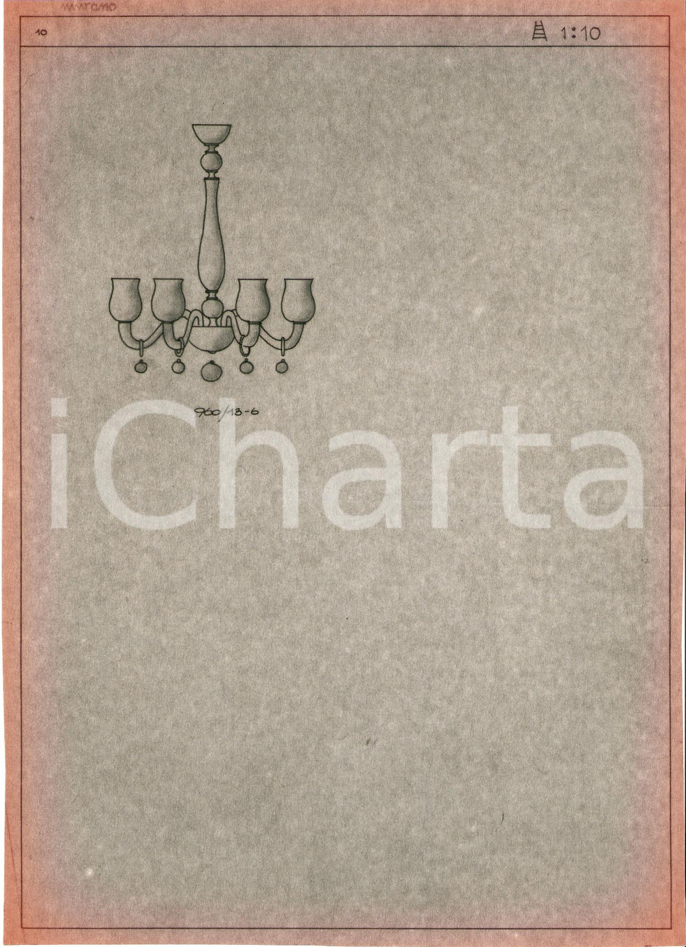 Materiale pubblicitario d’epoca 1960 ca MURANO VENEZIA Vetrai VENINI Disegno Lampadario *Copia eliografica 3 1