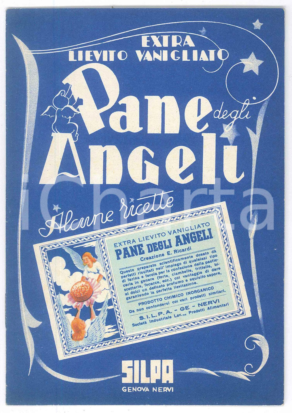 Materiale pubblicitario d’epoca 1950 ca GENOVA NERVI  SILPA  Ricettario lievito PANE degli ANGELI 2 1