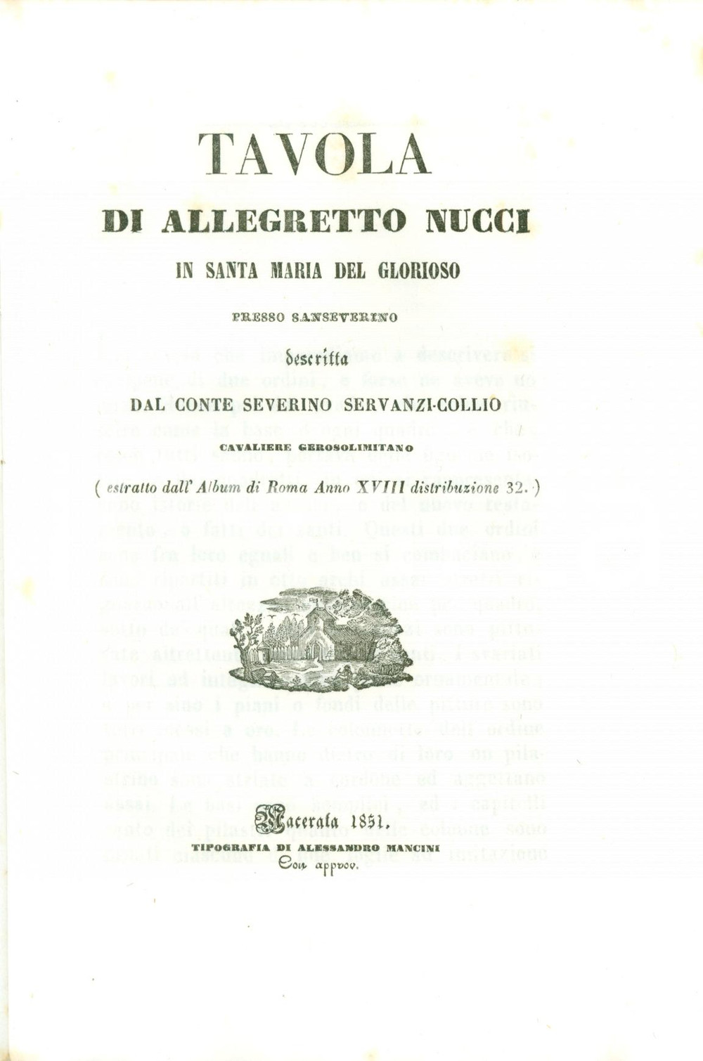 Libro, pubblicazione d epoca 1851 Severino SERVANZI COLLIO Tavola Allegretto NUCCI Santa Maria del Glorioso 2 1