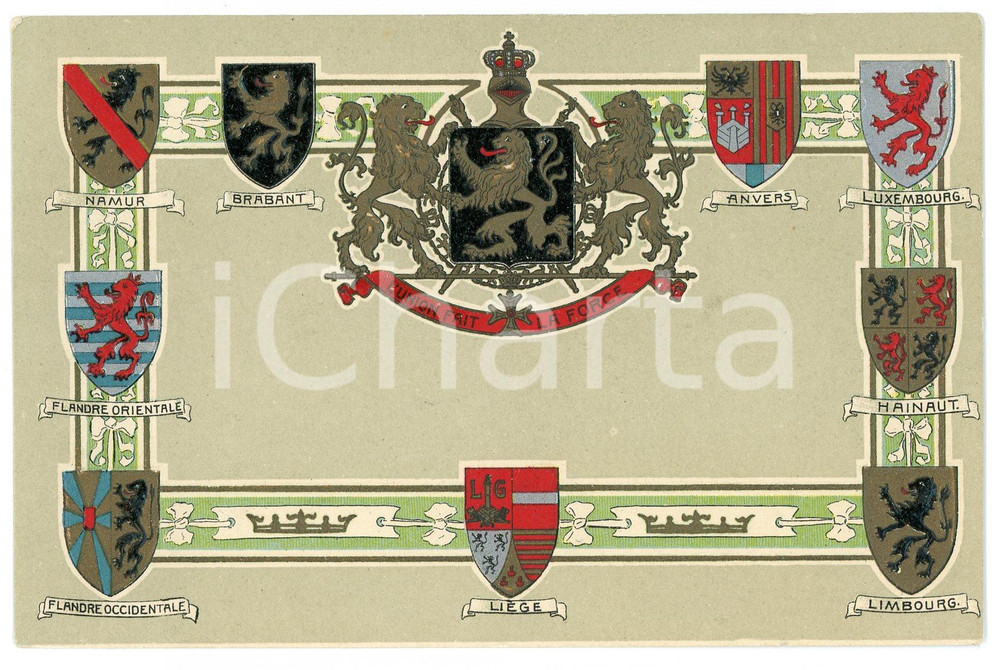 1905 BELGIUM Coat of arms - L'union fait la force - Embossed postcard  Cartolina postale d'epoca,  viaggiata. FAIR/discreto Lievi smussature agli angoli Formato: FP originale e autentica 1