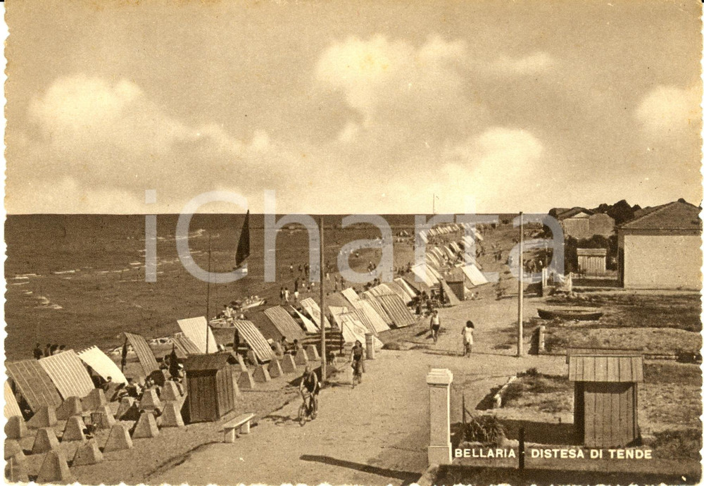 Cartolina originale da collezione 1940 ca BELLARIAIGEA MARINA RN Spiaggia con tende e bagnanti Cartolina FG NV 1