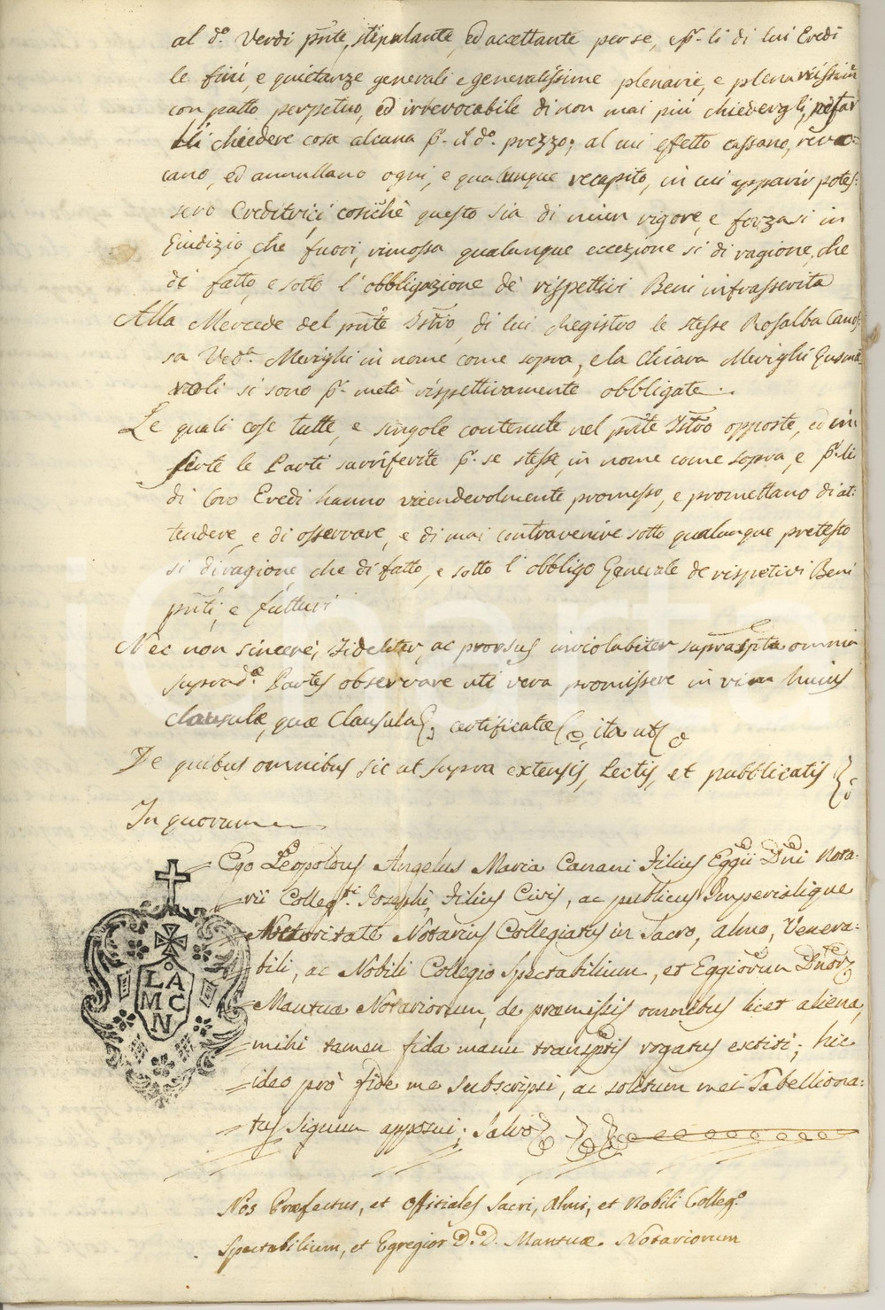 Documento originale, autentico 1781 SORISO Ratifica vendita Rosalba CANOSA vedova MERIGHI su terre IL GAGGIO 1