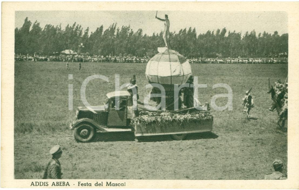 Cartolina originale da collezione 1935 ca AOI ADDIS ABEBA ETIOPIA Corteo per festa MASCAL Cartolina FP NV 1
