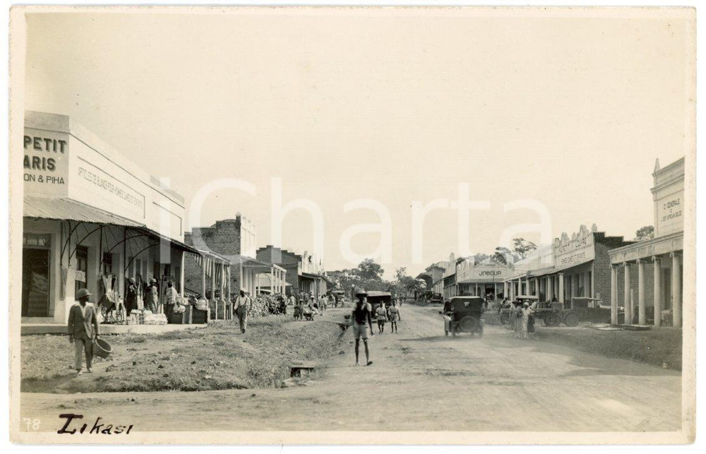 Fotografia d epoca originale 1930 LIKASI CONGO BELGE Rue principale  Photo Léopold GABRIEL n.78 ANIMEE 1