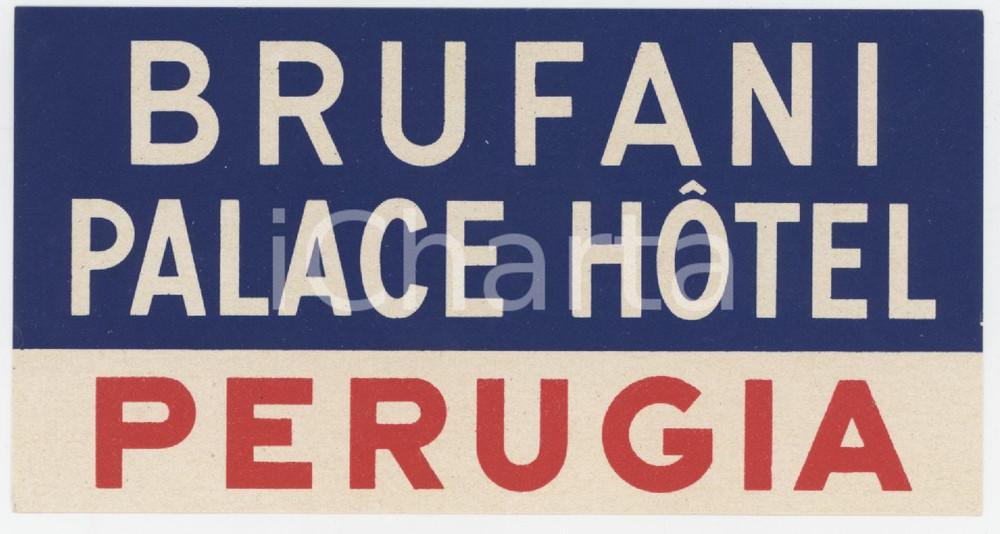 1950 ca PERUGIA Brufani Palace Hotel - Etichetta 11x6 cm (3) Etichetta d'epoca. GOOD/buono  Formato: 11x6 originale e autentica 1