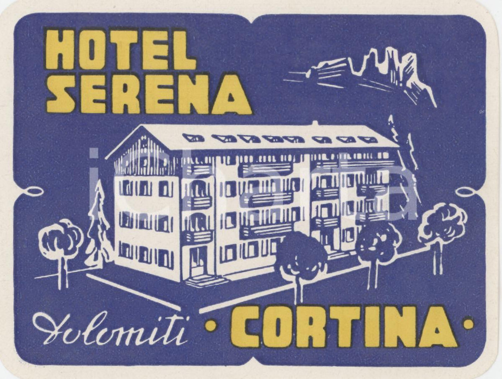 1955 ca DOLOMITI CORTINA D'AMPEZZO Hotel Serena - Etichetta ILLUSTRATA 10x7 (2) Etichetta d'epoca.  GOOD/buono  Formato: 10x7 cm originale e autentica 1