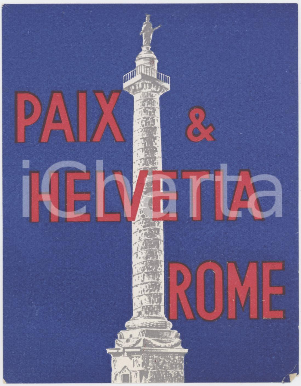 1930 ca ROMA Hotel Paix & Helvetia - Etichetta ILLUSTRATA 9x11 (3) Etichetta d'epoca.  FAIR/discreto Mancanza all'angolo inferiore destro Formato: 9x11 cm originale e autentica 1