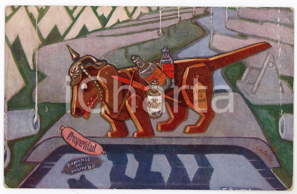 1917 LESSEN VAN AESOPUS De hond en zijn schaduw - Ill. Francisco SANCHA Postcard  Cartolina postale d'epoca, non viaggiata.CONDIZIONI: FAIR (smussature agli angoli)FORMATO: FP    originale e autentica 1