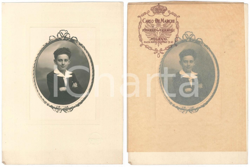 1930 ca MILANO Ritratto di bambino ^Foto Carlo DE MARCHI 22x30 cm Fotografia d'epoca, su cartoncino, con custodia protettiva originale in velina.FOTOGRAFO: Carlo De Marchi - Milano, piazza Durini GOOD/buono  Formato: 22x30 cm originale e autentica 1
