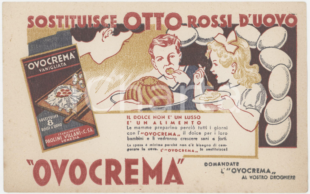 Materiale pubblicitario d’epoca 1940 ca VENEZIA Ditta PAOLINIVILLANI  OVOCREMA Carta assorbente 2 1