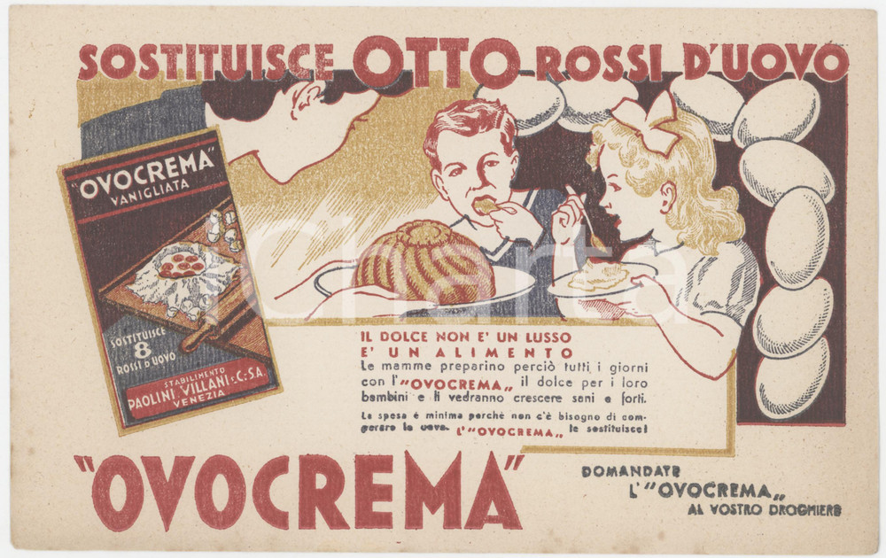 Materiale pubblicitario d’epoca 1940 ca VENEZIA Ditta PAOLINIVILLANI  OVOCREMA Carta assorbente 4 1