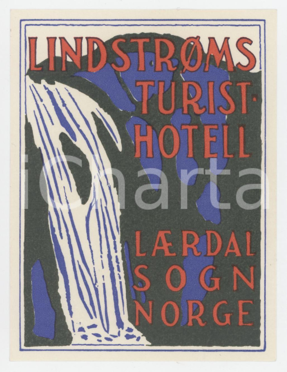 1960 ca LAERDAL - SOGN Lindstroms Turist Hotell - Etichetta ILLUSTRATA 8x10 cm Etichetta d'epoca.  FAIR/discreto  Formato: 8x10 cm originale e autentica 1