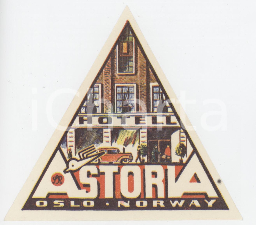 Materiale pubblicitario d’epoca 1960 ca OSLO  NORWAY Hotell Astoria  Etichetta ILLUSTRATA 10x9 3 1