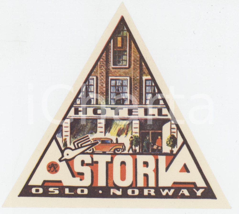 1960 ca OSLO - NORWAY Hotell Astoria - Etichetta ILLUSTRATA 10x9 (1) Etichetta d'epoca.  GOOD/buono  Formato: 10x9 cm originale e autentica 1