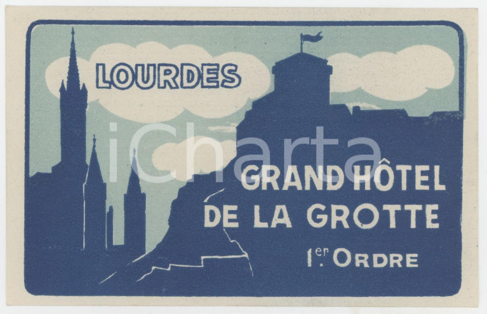 1930 ca LOURDES Grand Hotel de la Grotte - Etichetta ILLUSTRATA 11x7 cm (6) Etichetta d'epoca.  GOOD/buono  Formato: 11x7 originale e autentica 1
