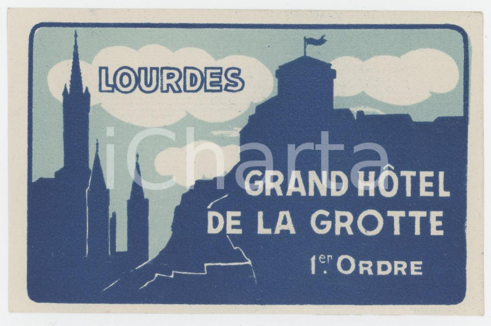 1930 ca LOURDES Grand Hotel de la Grotte - Etichetta ILLUSTRATA 11x7 cm (2) Etichetta d'epoca.  GOOD/buono  Formato: 11x7 originale e autentica 1