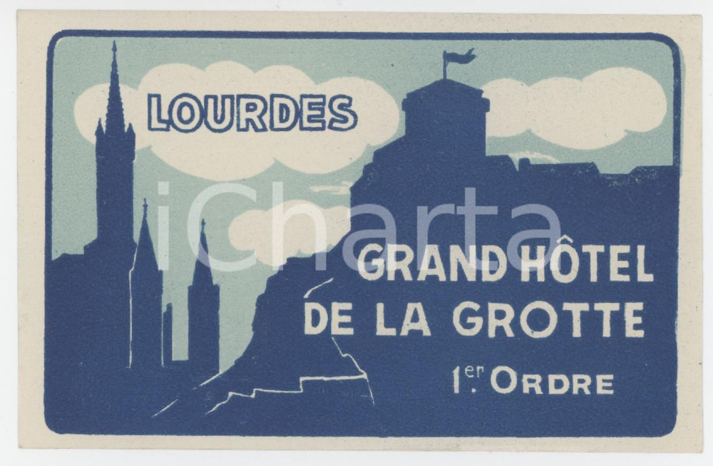 1930 ca LOURDES Grand Hotel de la Grotte - Etichetta ILLUSTRATA 11x7 cm (3) Etichetta d'epoca.  GOOD/buono  Formato: 11x7 originale e autentica 1