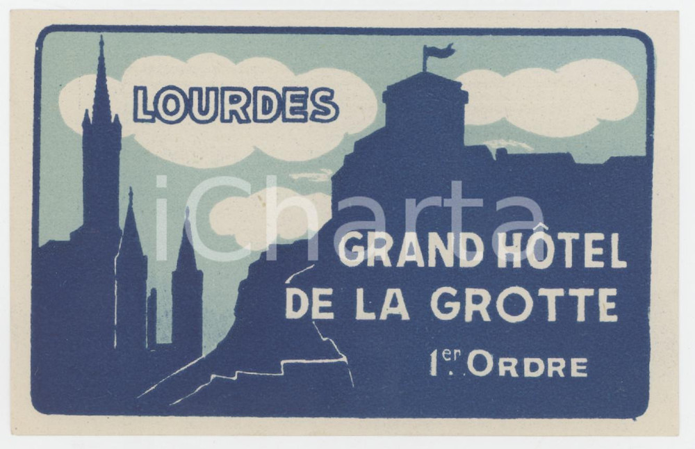 1930 ca LOURDES Grand Hotel de la Grotte - Etichetta ILLUSTRATA 11x7 cm (4) Etichetta d'epoca.  GOOD/buono  Formato: 11x7 originale e autentica 1