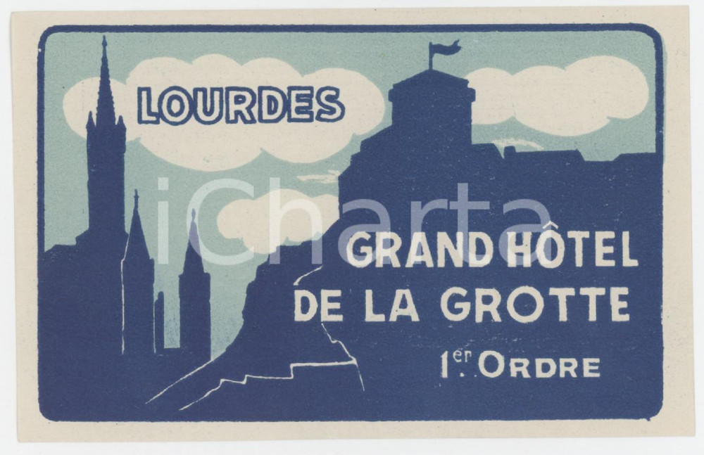 1930 ca LOURDES Grand Hotel de la Grotte - Etichetta ILLUSTRATA 11x7 cm (5) Etichetta d'epoca.  GOOD/buono  Formato: 11x7 originale e autentica 1