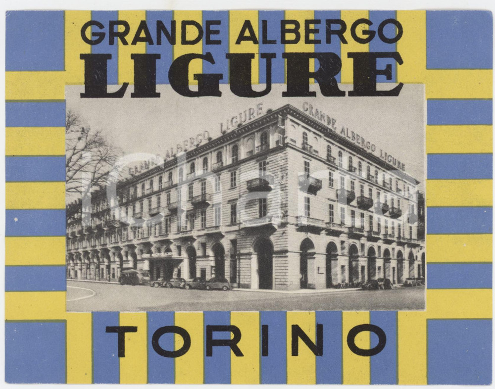 1920 ca TORINO Grande Albergo Ligure - Etichetta ILLUSTRATA 14x10  Etichetta d'epoca.  GOOD/buono  Formato: 10x12 originale e autentica 1