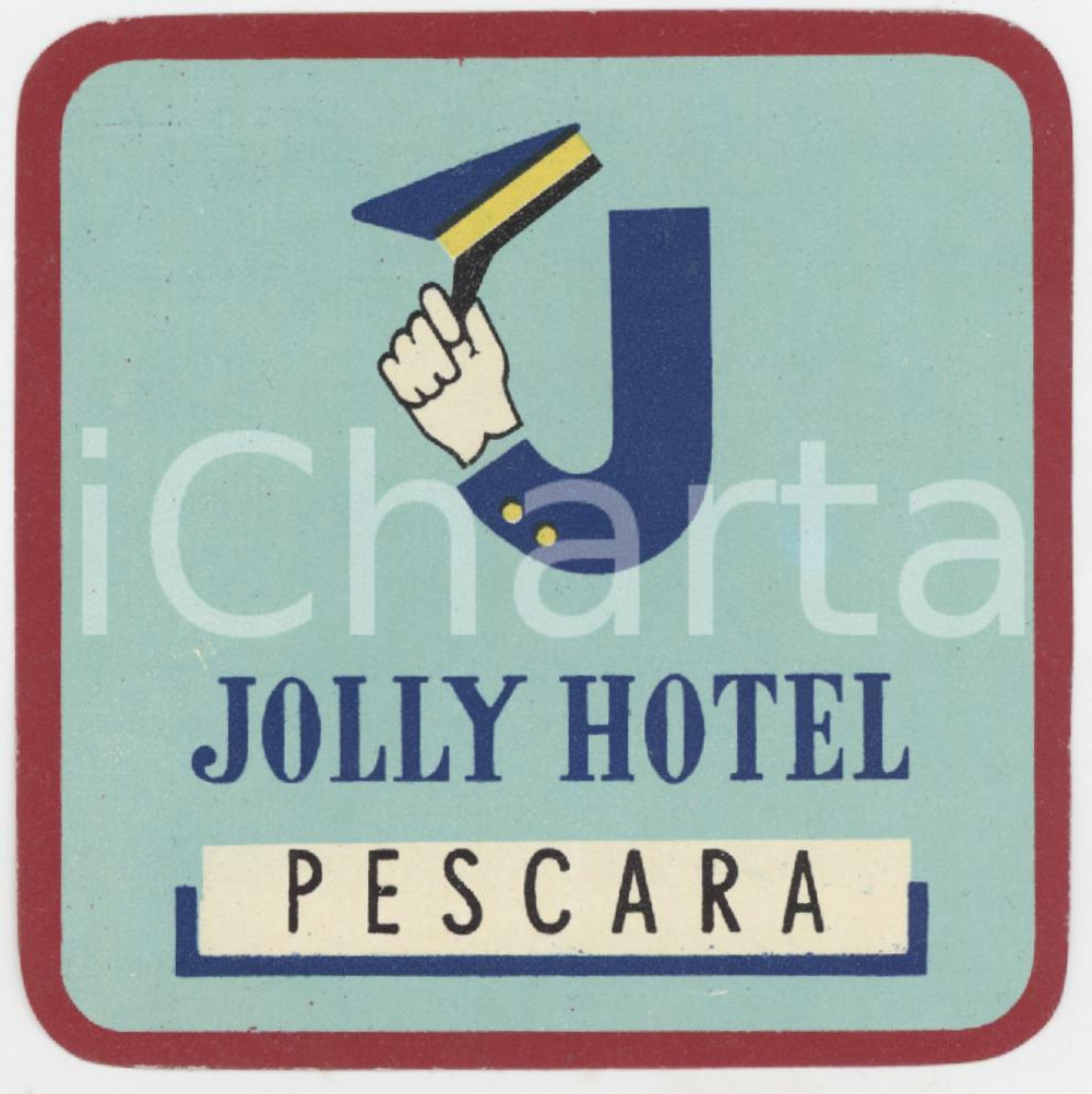 1960 ca PESCARA Jolly Hotel - Etichetta ILLUSTRATA 8x8 cm (3) Etichetta d'epoca.  GOOD/buono  Formato: 8x8 originale e autentica 1