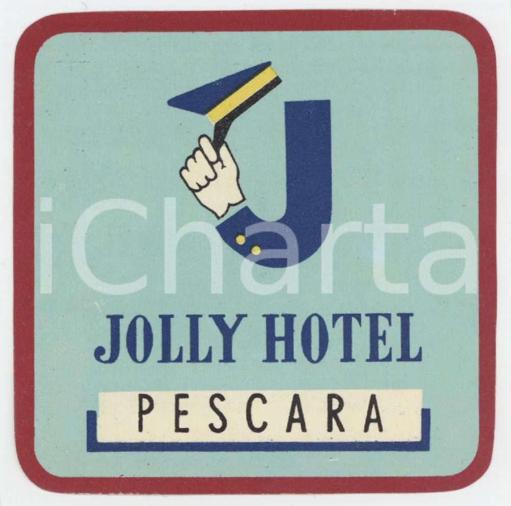 1960 ca PESCARA Jolly Hotel - Etichetta ILLUSTRATA 8x8 cm (4) Etichetta d'epoca.  GOOD/buono  Formato: 8x8 originale e autentica 1