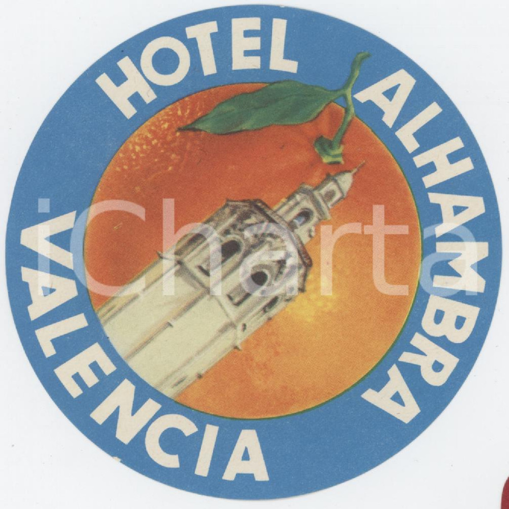 1970 ca VALENCIA Hotel Alhambra - Etichetta ILLUSTRATA 8x8 cm (3) Etichetta d'epoca.  GOOD/buono  Formato: 8x8 originale e autentica 1