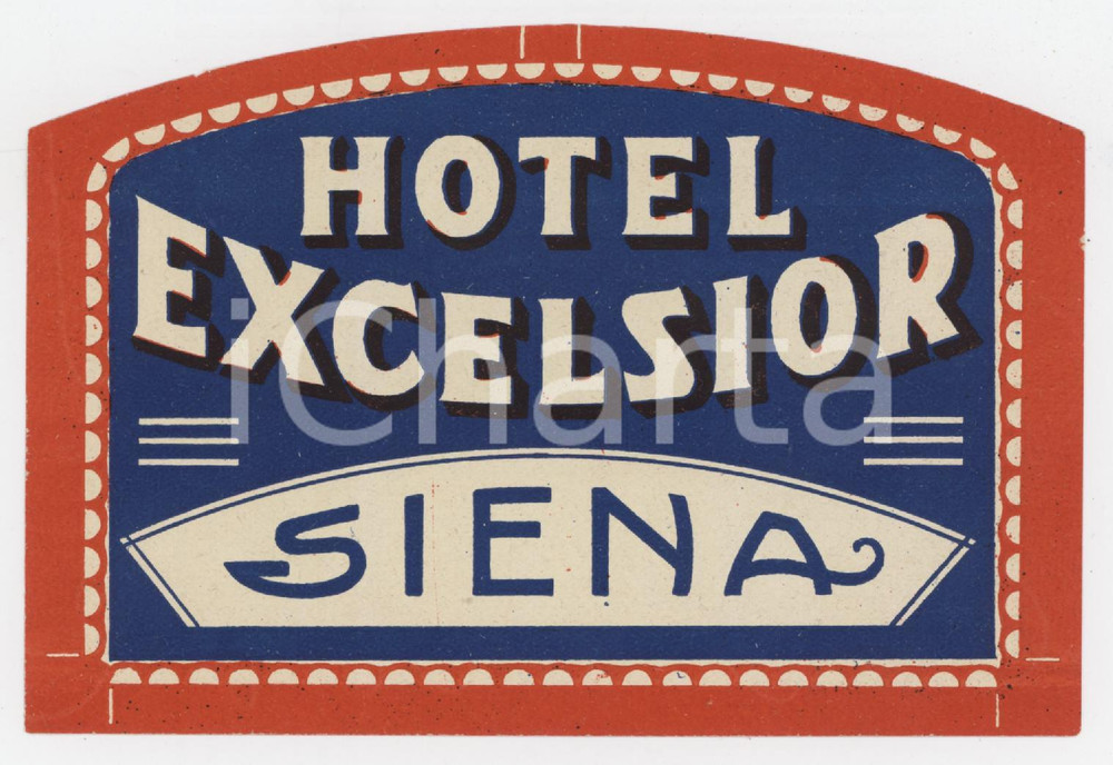 1960 ca SIENA Hotel Excelsior - Etichetta 12x8 cm (2) Etichetta d'epoca.  FAIR/discreto Piccole macchie ai margini Formato: 12x8 cm originale e autentica 1