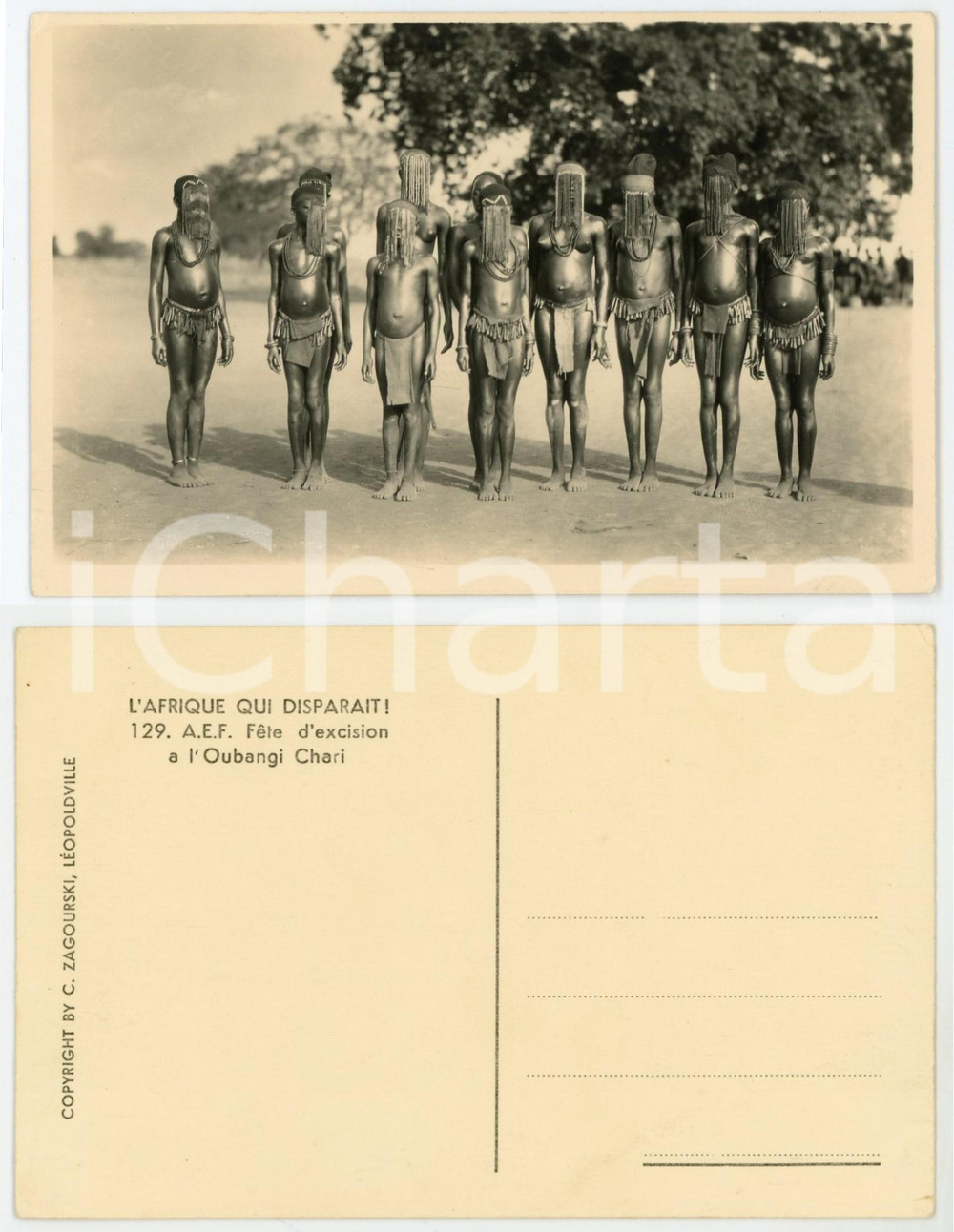Cartolina originale da collezione 1930 ca C. ZAGOURSKI «L Afrique qui disparaît» Fête excision  OUBANGI CHARI 1