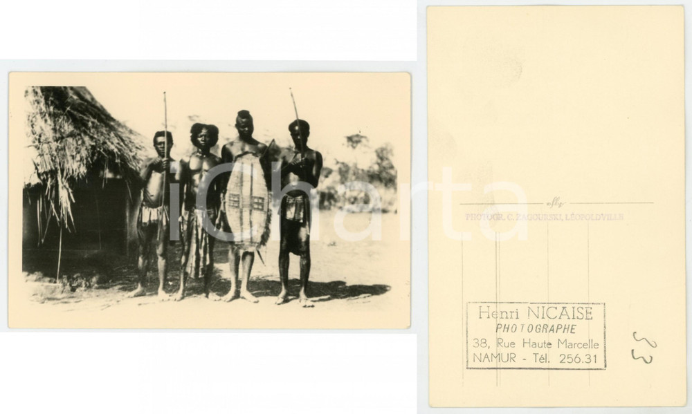 1930 ca C. ZAGOURSKI «L'Afrique qui disparaît» A.E.F. - Guerriers *Postcard  Fotocartolina postale d'epoca, appartenente alla serie &laquo;L'Afrique qui dispara&icirc;t&raquo; del fotografo Casimir Zagourski (L&eacute;opoldville).N&deg; 124, non viaggiata.CONDIZIONI: FAIR (bassa qualit&agrave; di stampa)FORMATO: 14x9 cm    originale e autentica 1