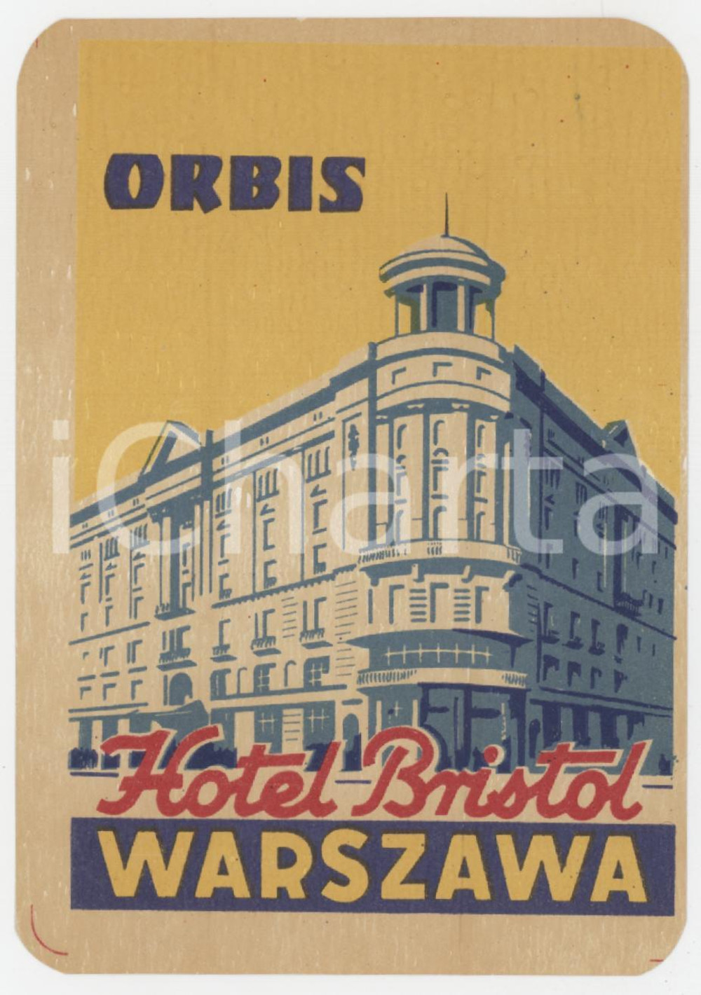1955 ca WARSAW POLAND Hotel Bristol ORBIS - Etichetta ILLUSTRATA 7x11 (4) Etichetta d'epoca.  GOOD/buono  Formato: 7x11 originale e autentica 1
