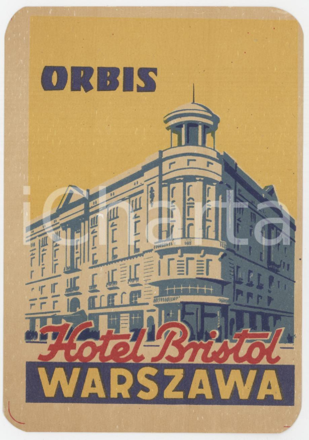 1955 ca WARSAW POLAND Hotel Bristol ORBIS - Etichetta ILLUSTRATA 7x11 (1) Etichetta d'epoca.  FAIR/discreto Lievi gualciture Formato: 7x11 originale e autentica 1
