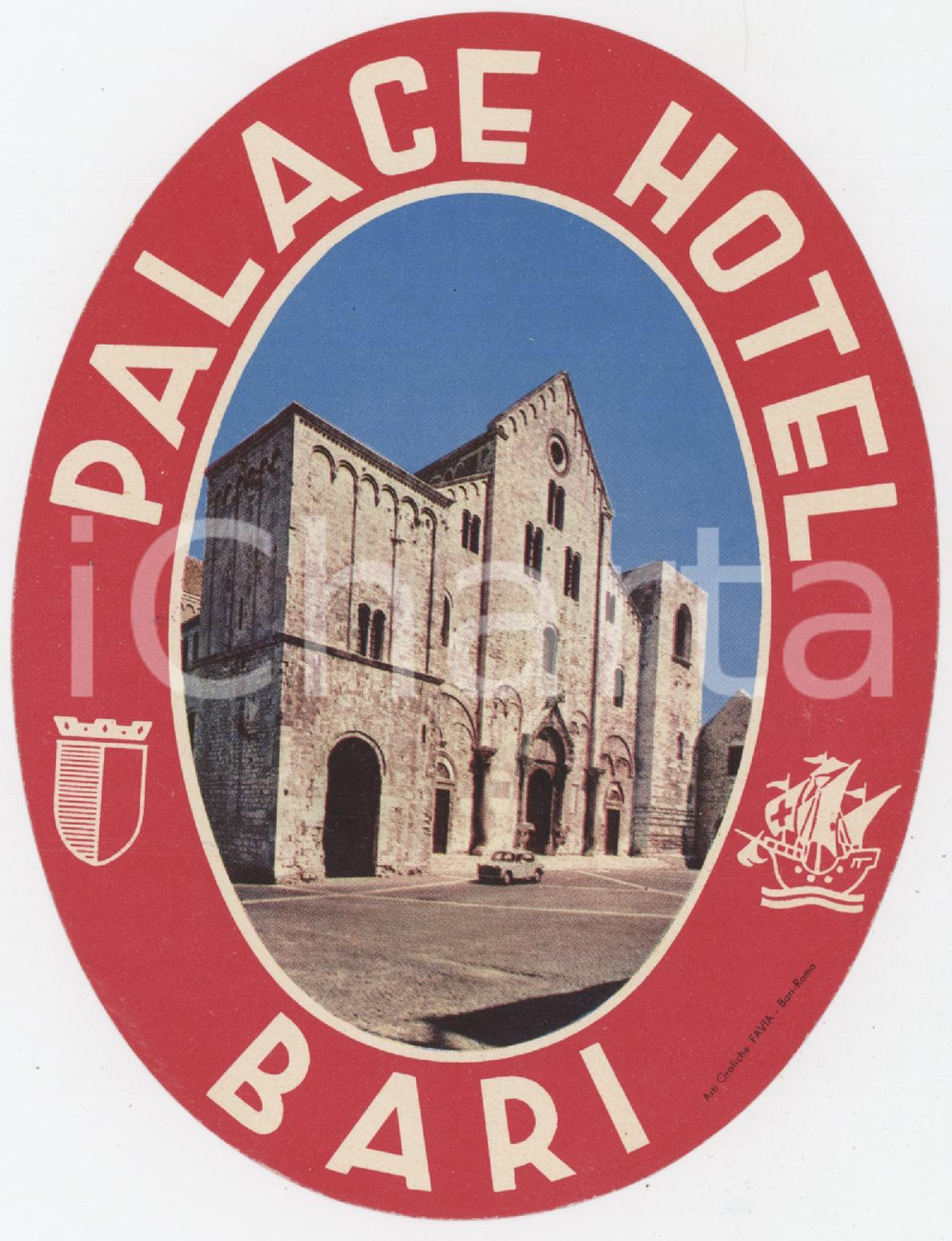 1970 ca BARI Palace Hotel - Etichetta ILLUSTRATA 9x12 (1) Etichetta d'epoca. GOOD/buono  Formato: 9x12 originale e autentica 1