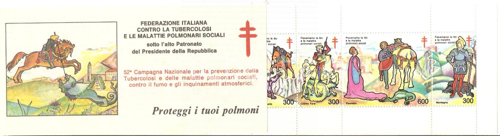 Oggetto da collezione cartaceo 1989 52 Campagna prevenzione TUBERCOLOSI San Giorgio e il drago 8 Erinnofili 1