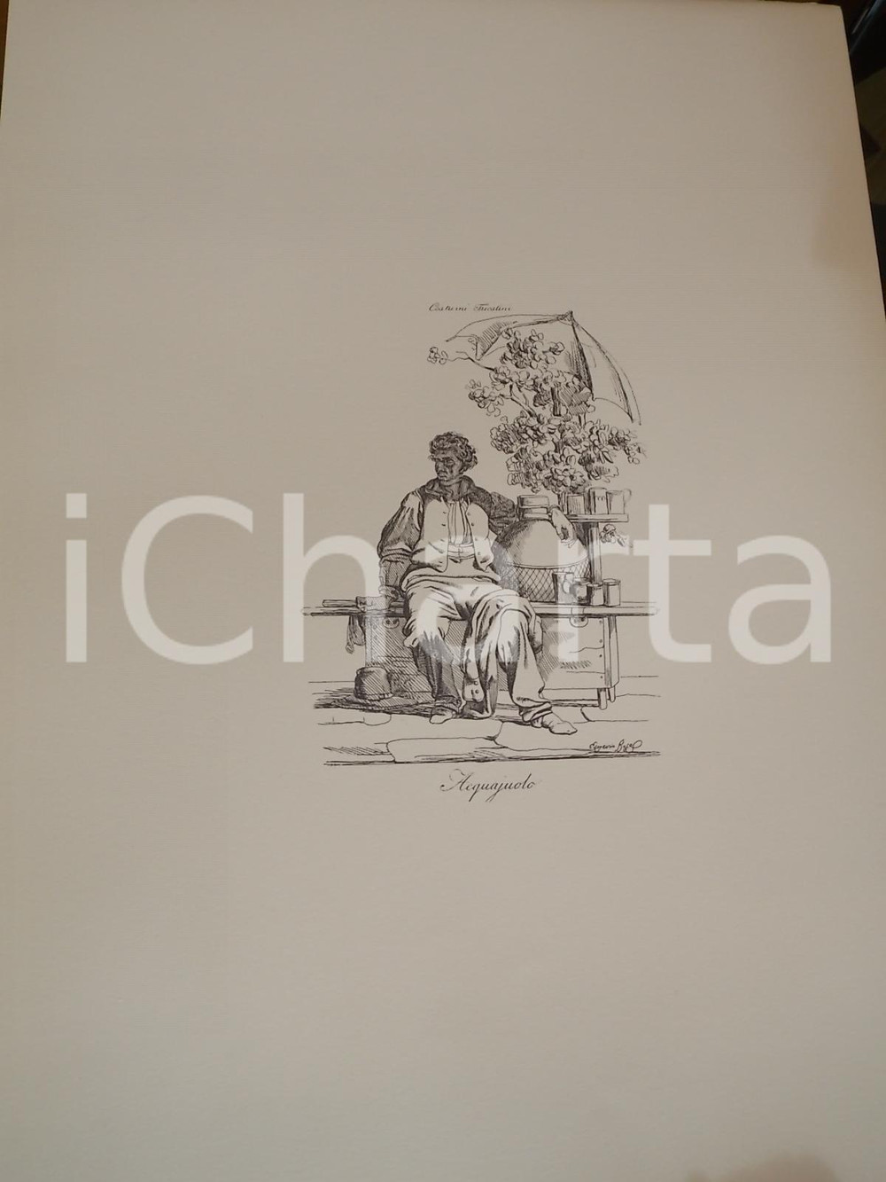 Stampa, bozzetto originale 1950 ca Eugenio BOSA COSTUMI TRIESTINI Acquajuolo Stampa 32x44 cm 1