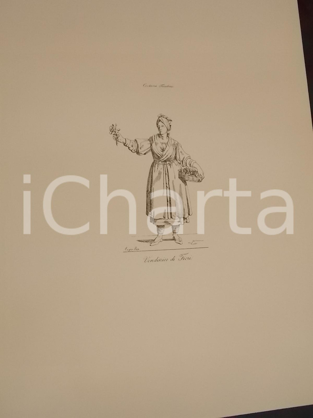 Stampa, bozzetto originale 1950 ca Eugenio BOSA COSTUMI TRIESTINI Venditrice di fiori Stampa 32x44 cm 1