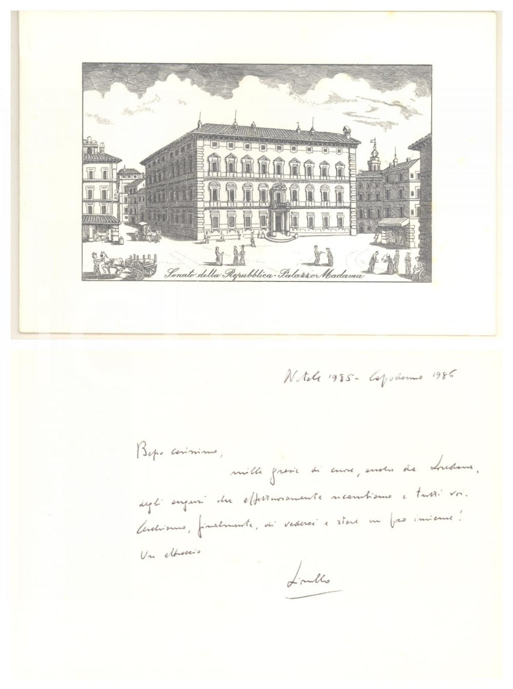 Autografo originale Natale 1985 Biglietto Lionello PUPPI AUTOGRAFO  Palazzo Madama 1