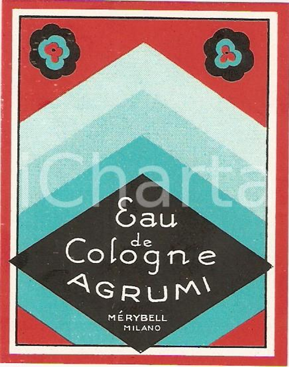 Materiale pubblicitario d’epoca 1950 ca MILANO Profumi MERYBELL Eau de cologne Agrumi Etichetta ILLUSTRATA 5 1