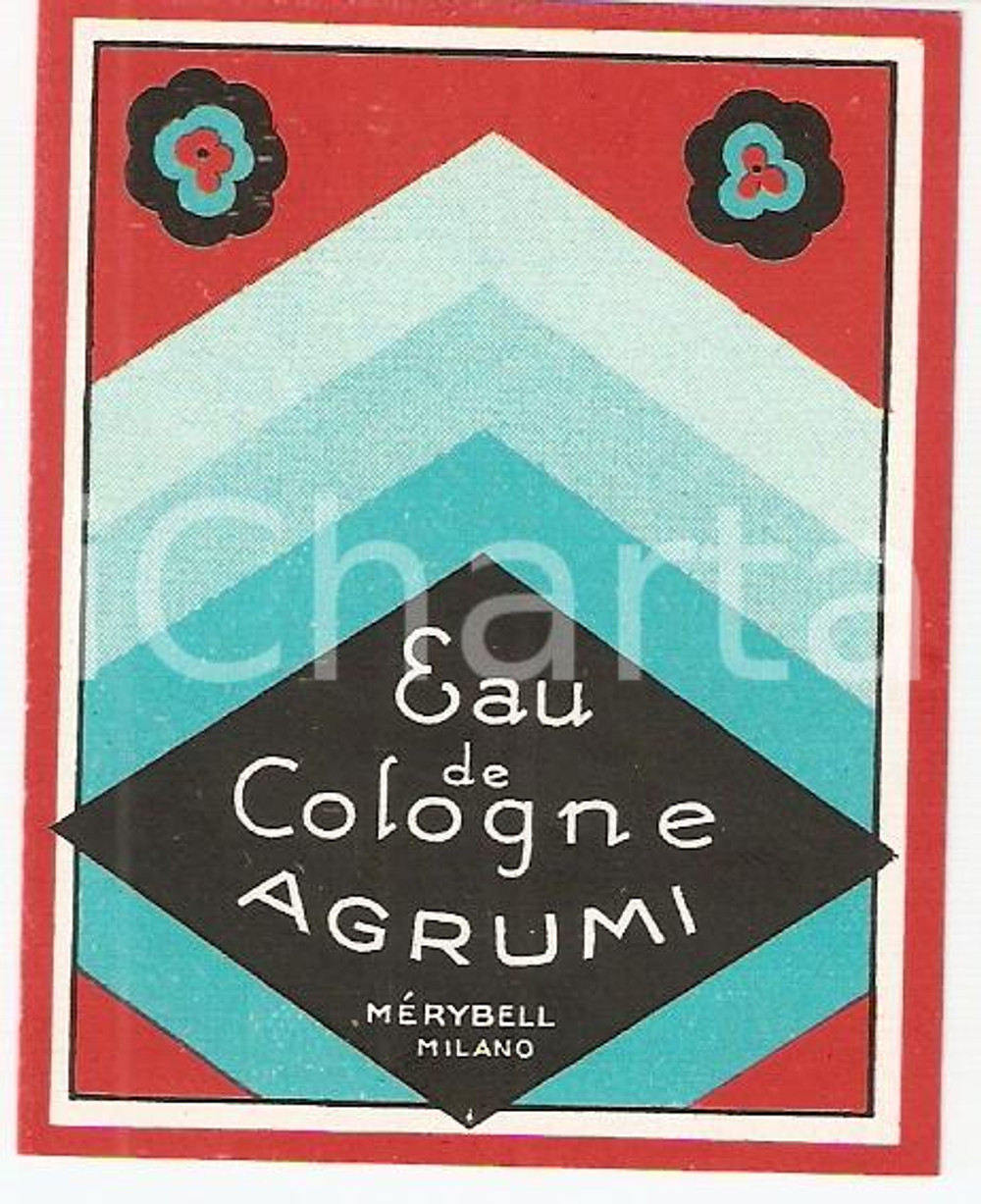 Materiale pubblicitario d’epoca 1950 ca MILANO Profumi MERYBELL Eau de cologne Agrumi Etichetta ILLUSTRATA 3 1