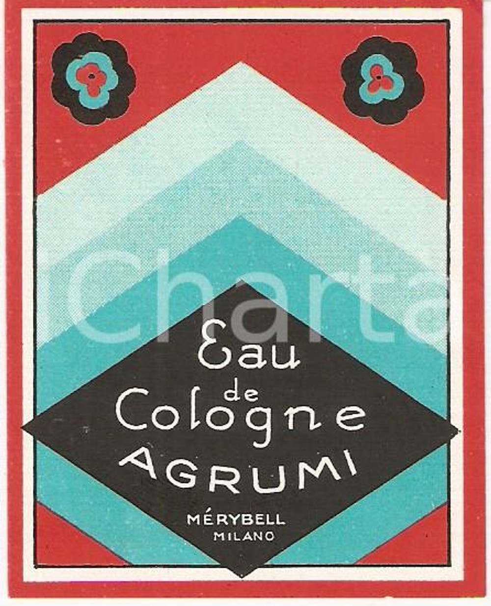 Materiale pubblicitario d’epoca 1950 ca MILANO Profumi MERYBELL Eau de cologne Agrumi Etichetta ILLUSTRATA 4 1