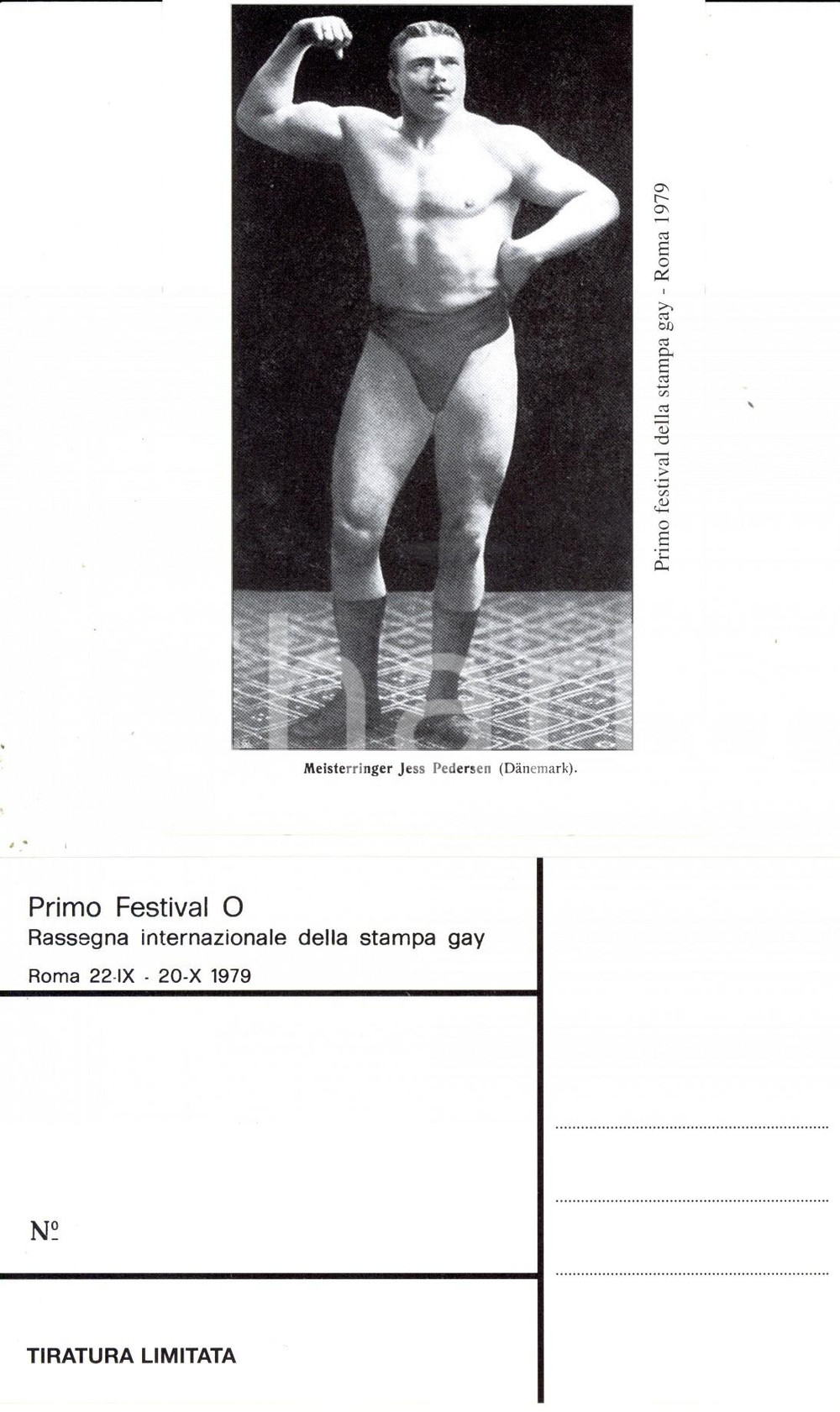 Cartolina originale da collezione 1979 ROMA Primo Festival O STAMPA GAY Lottatore Jess PEDERSEN Cartolina 3 1