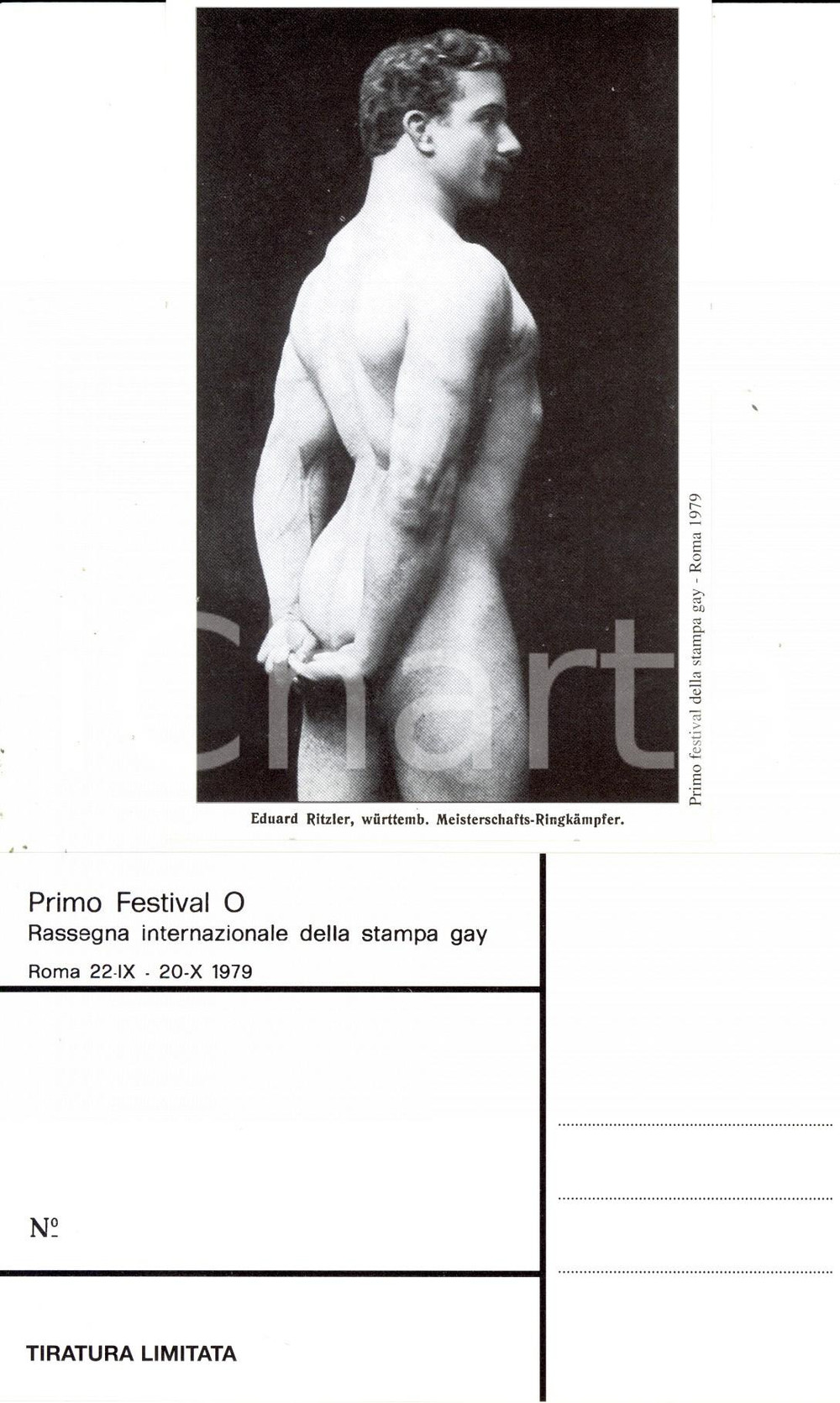 Cartolina originale da collezione 1979 ROMA Festival O STAMPA GAY Eduard RITZLER lottatore tedesco in posa 3 1