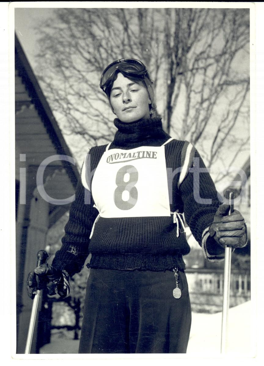 Fotografia d epoca originale 1960 ca SWITZERLAND Campionati SCI ALPINO Anita KERN pronta per la gara 6 1