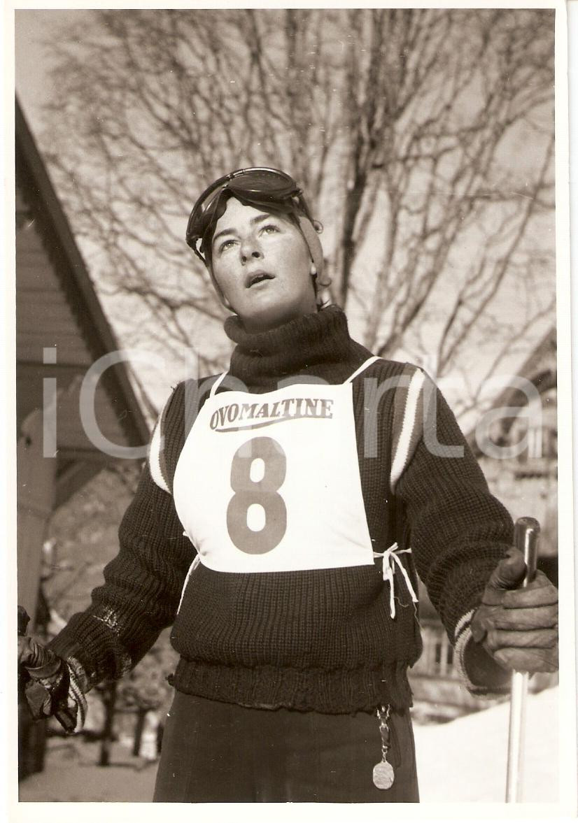 Fotografia d epoca originale 1960 ca SWITZERLAND Campionati SCI ALPINO Anita KERN pronta per la gara 3 1
