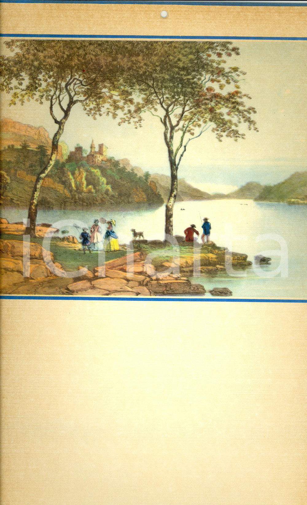 Oggetto da collezione cartaceo 1955 ca ITALIA MODERNARIATO Calendario perpetuo VINTAGE Scena lago 24x44 8 1