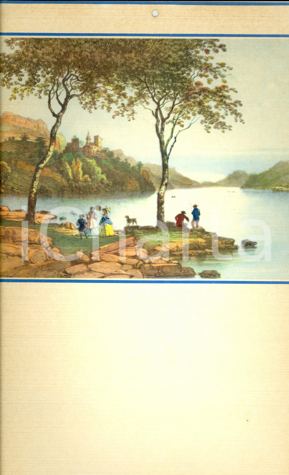 Oggetto da collezione cartaceo 1955 ca ITALIA MODERNARIATO Calendario perpetuo VINTAGE Scena lago 24x44 9 1
