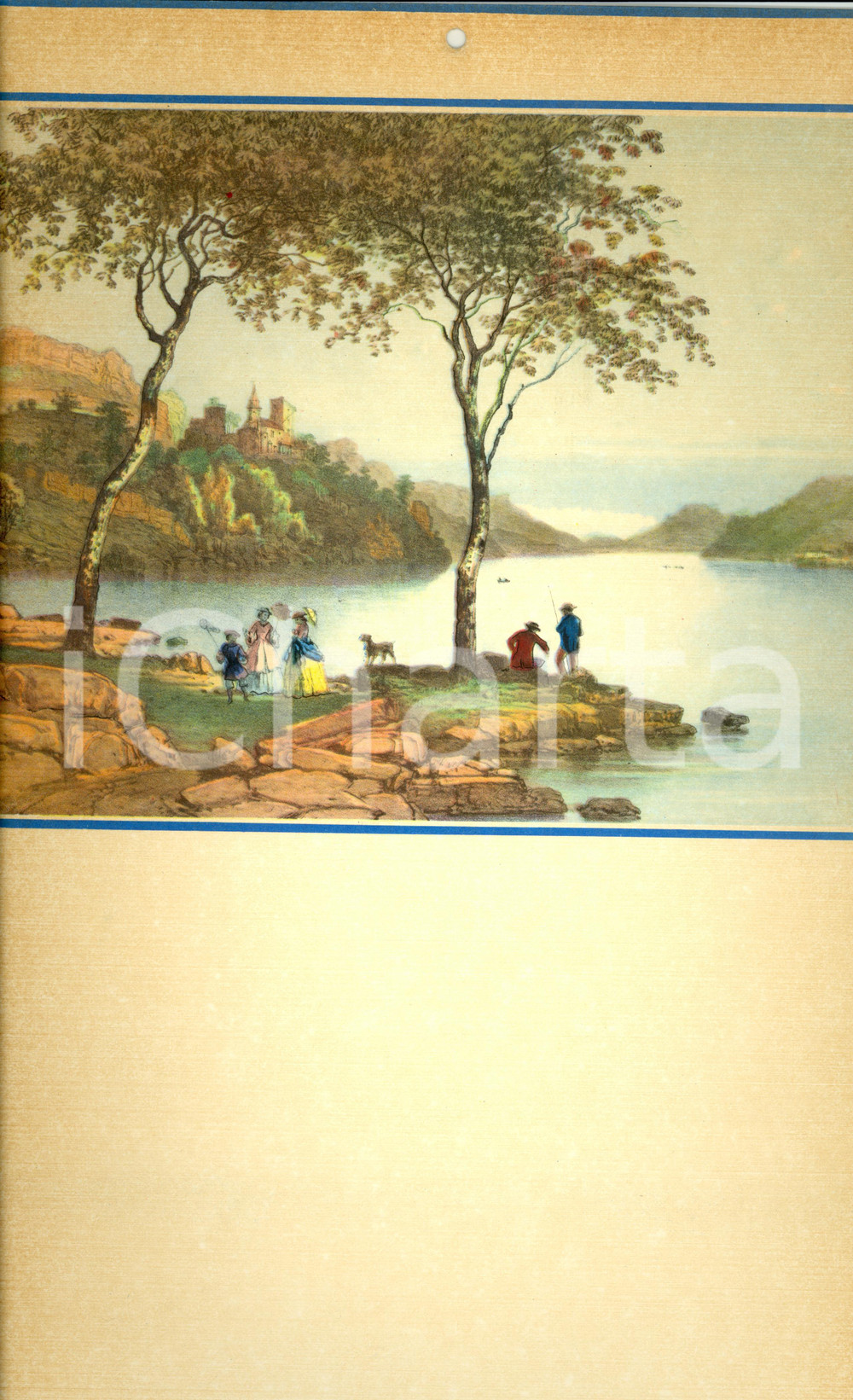 Oggetto da collezione cartaceo 1955 ca ITALIA MODERNARIATO Calendario perpetuo VINTAGE Scena lago 24x44 6 1