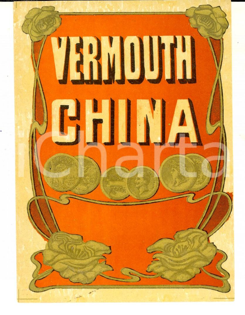 Materiale pubblicitario d’epoca 1920 ca Liquore VERMOUTH CHINA Etichetta pubblicitaria VINTAGE 10x13 1 1